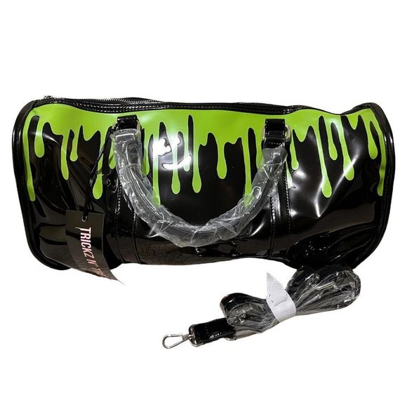 Dolls Kill Handbags - NWT Trickz N' Treatz Slime Time Patent Weekender Bag Luggage Travel Green Black